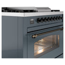 ILVE Nostalgie II 36-Inch Dual Fuel Freestanding Range in Blue Grey with Bronze Trim (UP36FNMPBGB)