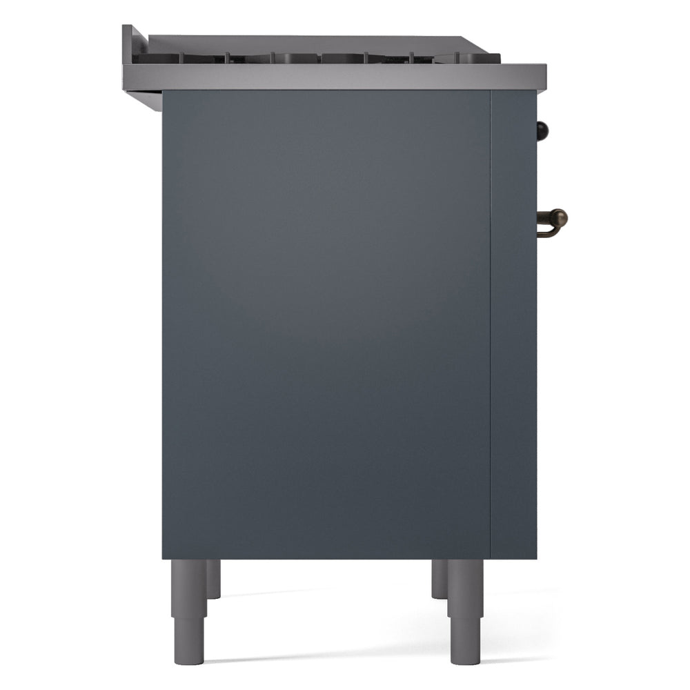 Blue-grey freestanding range cabinet with side control knob and front leveling feet
