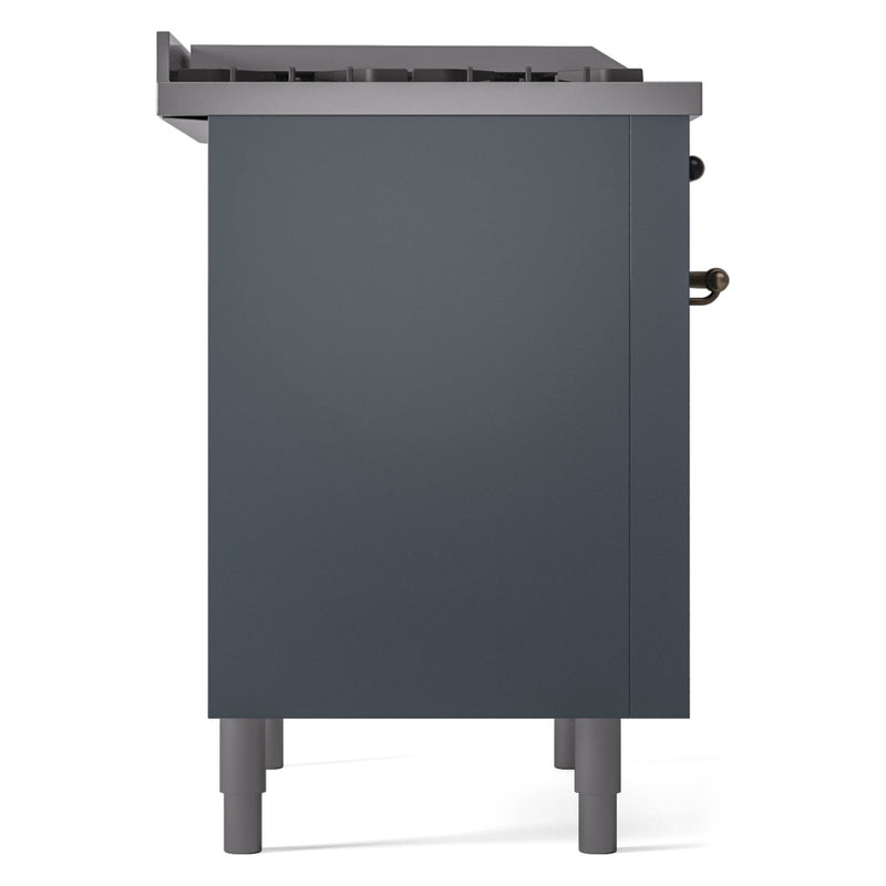 ILVE Nostalgie II 36-Inch Dual Fuel Freestanding Range in Blue Grey with Bronze Trim (UP36FNMPBGB)