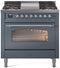 ILVE Nostalgie II 36-Inch Dual Fuel Freestanding Range in Blue Grey with Chrome Trim (UP36FNMPBGC)