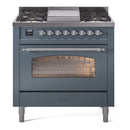 ILVE Nostalgie II 36-Inch Dual Fuel Freestanding Range in Blue Grey with Chrome Trim (UP36FNMPBGC)