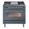 ILVE Nostalgie II 36-Inch Dual Fuel Freestanding Range in Blue Grey with Chrome Trim (UP36FNMPBGC)