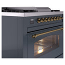 ILVE Nostalgie II 36-Inch Dual Fuel Freestanding Range in Blue Grey with Brass Trim (UP36FNMPBGG)