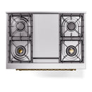 ILVE Nostalgie II 36-Inch Freestanding Natural Gas Dual Fuel Range in Blue Grey with Brass Trim (UP36FNMPBGG)