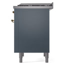 ILVE Nostalgie II 36-Inch Freestanding Natural Gas Dual Fuel Range in Blue Grey with Brass Trim (UP36FNMPBGG)