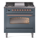ILVE Nostalgie II 36-Inch Dual Fuel Freestanding Range in Blue Grey with Copper Trim (UP36FNMPBGP)