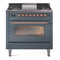 ILVE Nostalgie II 36-Inch Freestanding Natural Gas Dual Fuel Range in Blue Grey with Copper Trim (UP36FNMPBGP)