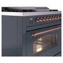 ILVE Nostalgie II 36-Inch Freestanding Natural Gas Dual Fuel Range in Blue Grey with Copper Trim (UP36FNMPBGP)
