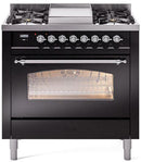 ILVE Nostalgie II 36-Inch Freestanding Natural Gas Dual Fuel Range in Glossy Black with Chrome Trim (UP36FNMPBKC)