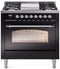 ILVE Nostalgie II 36-Inch Freestanding Natural Gas Dual Fuel Range in Glossy Black with Chrome Trim (UP36FNMPBKC)
