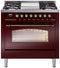 ILVE Nostalgie II 36-Inch Freestanding Natural Gas Dual Fuel Range in Burgundy with Bronze Trim (UP36FNMPBUB)
