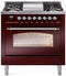 ILVE Nostalgie II 36-Inch Freestanding Natural Gas Dual Fuel Range in Burgundy with Chrome Trim (UP36FNMPBUC)