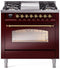 ILVE Nostalgie II 36-Inch Freestanding Natural Gas Dual Fuel Range in Burgundy with Brass Trim (UP36FNMPBUG)