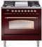 ILVE Nostalgie II 36-Inch Freestanding Natural Gas Dual Fuel Range in Burgundy with Copper Trim (UP36FNMPBUP)
