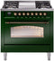 ILVE Nostalgie II 36-Inch Freestanding Natural Gas Dual Fuel Range in Emerald Green with Bronze Trim (UP36FNMPEGB)