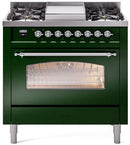ILVE Nostalgie II 36-Inch Dual Fuel Freestanding Range in Emerald Green with Chrome Trim (UP36FNMPEGCLP)