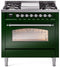 ILVE Nostalgie II 36-Inch Freestanding Natural Gas Dual Fuel Range in Emerald Green with Chrome Trim (UP36FNMPEGC)