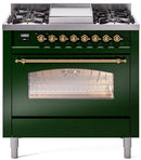 ILVE Nostalgie II 36-Inch Freestanding Natural Gas Dual Fuel Range in Emerald Green with Brass Trim (UP36FNMPEGG)