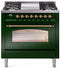 ILVE Nostalgie II 36-Inch Freestanding Natural Gas Dual Fuel Range in Emerald Green with Brass Trim (UP36FNMPEGG)