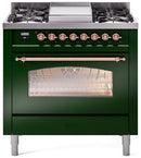 ILVE Nostalgie II 36-Inch Dual Fuel Freestanding Range in Emerald Green with Copper Trim (UP36FNMPEGPLP)