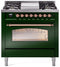 ILVE Nostalgie II 36-Inch Freestanding Natural Gas Dual Fuel Range in Emerald Green with Copper Trim (UP36FNMPEGP)