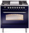 ILVE Nostalgie II 36-Inch Freestanding Natural Gas Dual Fuel Range in Midnight Blue with Chrome Trim (UP36FNMPMBC)