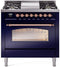 ILVE Nostalgie II 36-Inch Dual Fuel Freestanding Range in Midnight Blue with Copper Trim (UP36FNMPMBP)