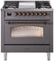 ILVE Nostalgie II 36-Inch Freestanding Natural Gas Dual Fuel Range in Matte Graphite with Bronze Trim (UP36FNMPMGB)