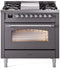 ILVE Nostalgie II 36-Inch Dual Fuel Freestanding Range in Matte Graphite with Chrome Trim (UP36FNMPMGC)
