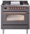 ILVE Nostalgie II 36-Inch Freestanding Natural Gas Dual Fuel Range in Matte Graphite with Copper Trim (UP36FNMPMGP)