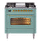 ILVE Nostalgie II 36-Inch Freestanding Propane Gas Dual Fuel Range in Mediterranean Mint with Brass Trim (UP36FNMPMMGLP)