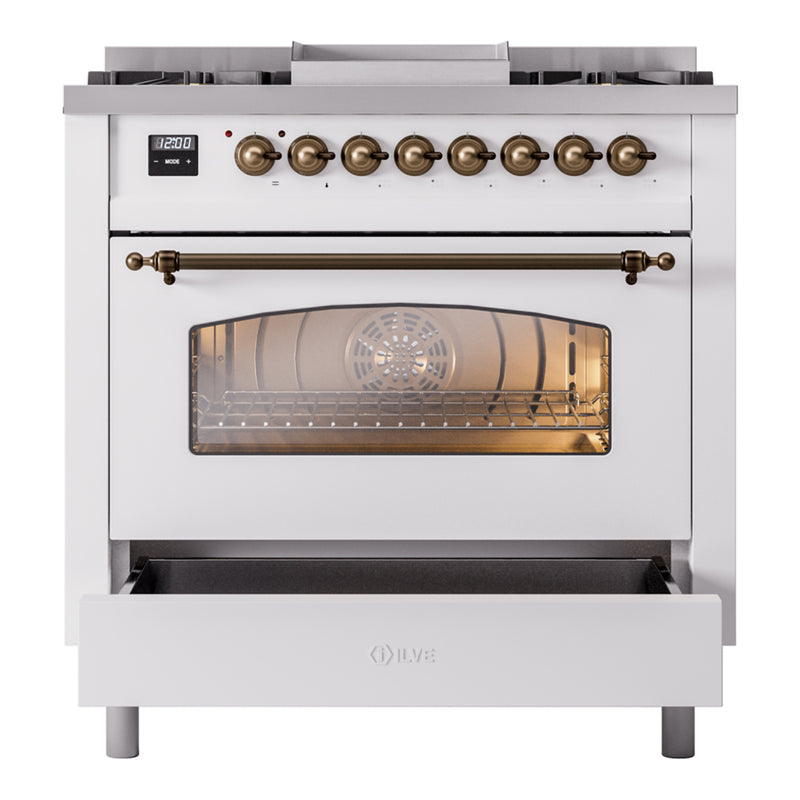 ILVE Nostalgie II 36-Inch Dual Fuel Freestanding Range in Custom RAL with Bronze Trim (UP36FNMPRAB)