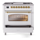 ILVE Nostalgie II 36-Inch Freestanding Natural Gas Dual Fuel Range in Custom RAL with Brass Trim (UP36FNMPRAG)