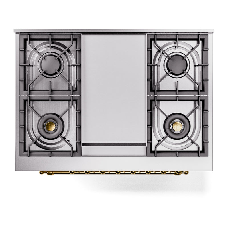 ILVE Nostalgie II 36-Inch Dual Fuel Freestanding Range in Custom RAL with Brass Trim (UP36FNMPRAG)