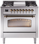 ILVE Nostalgie II 36-Inch Dual Fuel Freestanding Range in Stainless Steel with Bronze Trim (UP36FNMPSSBLP)