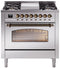 ILVE Nostalgie II 36-Inch Dual Fuel Freestanding Range in Stainless Steel with Bronze Trim (UP36FNMPSSB)