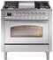 ILVE Nostalgie II 36-Inch Freestanding Natural Gas Dual Fuel Range in Stainless Steel with Chrome Trim (UP36FNMPSSC)