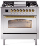 ILVE Nostalgie II 36-Inch Freestanding Natural Gas Dual Fuel Range in Stainless Steel with Brass Trim (UP36FNMPSSG)