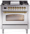 ILVE Nostalgie II 36-Inch Freestanding Natural Gas Dual Fuel Range in Stainless Steel with Brass Trim (UP36FNMPSSG)
