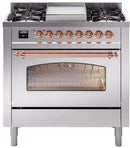 ILVE Nostalgie II 36-Inch Freestanding Natural Gas Dual Fuel Range in Stainless Steel with Copper Trim (UP36FNMPSSP)