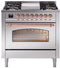 ILVE Nostalgie II 36-Inch Freestanding Natural Gas Dual Fuel Range in Stainless Steel with Copper Trim (UP36FNMPSSP)