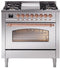ILVE Nostalgie II 36-Inch Dual Fuel Freestanding Range in Stainless Steel with Copper Trim (UP36FNMPSSP)
