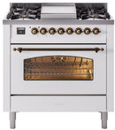ILVE Nostalgie II 36-Inch Dual Fuel Freestanding Range in White with Bronze Trim (UP36FNMPWHBLP)