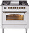 ILVE Nostalgie II 36-Inch Freestanding Natural Gas Dual Fuel Range in White with Bronze Trim (UP36FNMPWHB)