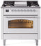 ILVE Nostalgie II 36-Inch Freestanding Natural Gas Dual Fuel Range in White with Chrome Trim (UP36FNMPWHC)