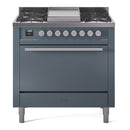 ILVE 36-Inch Professional Plus II Natural Gas Dual Fuel Range with 6 Burners and Solid Door Oven in Blue Grey (UP36FQMPBG)