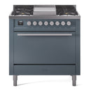 ILVE 36-Inch Professional Plus II Propane Gas Dual Fuel Range with 6 Burners and Solid Door Oven in Blue Grey (UP36FQMPBGLP)