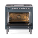 ILVE 36-Inch Professional Plus II Propane Gas Dual Fuel Range with 6 Burners and Solid Door Oven in Blue Grey (UP36FQMPBGLP)
