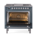 ILVE 36-Inch Professional Plus II Natural Gas Dual Fuel Range with 6 Burners and Solid Door Oven in Blue Grey (UP36FQMPBG)