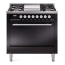 ILVE 36-Inch Professional Plus II Natural Gas Dual Fuel Range with 6 Burners and Solid Door in Glossy Black (UP36FQMPBK)
